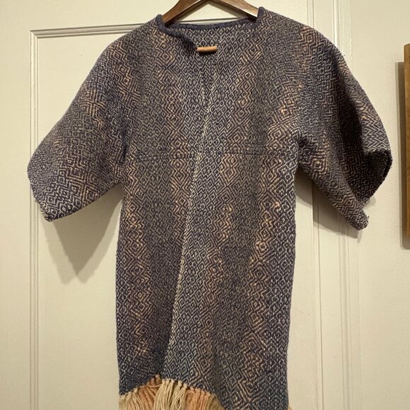 Boho Handwoven Peruvian Sweater – Geometric Pattern & Fringe - Picture 2 of 4